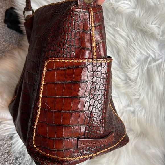 Plinio Visona Croc Leather Brown Shoulder Bag - Picture 5 of 13